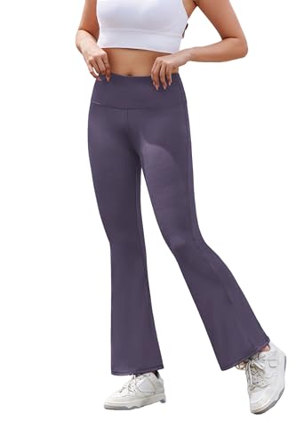 Zeagoo Damen Bootcut Hose Schlaghose High Waist Yoga Leggings Flared Fitnesshose Stretch Elastisch Sporthose Lang Jogginghose Lila XL von Zeagoo