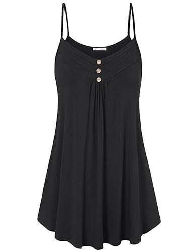 Zeagoo Damen Cami Top Sommer T Shirt Ärmellos Baumwolle Basic Tank Top Spaghettiträger Top Schwarz L von Zeagoo