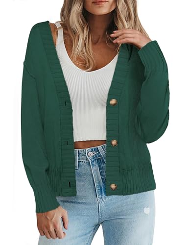 Zeagoo Cardigan Damen Strickjacke Kurz Einfarbig Jacken Outerwear Pullover Herbst Jäckchen Langarm Oberteile Strickjacken V-Ausschnitt Schulterjacke Casual Grün M von Zeagoo