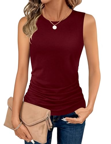 Zeagoo Damen Casual Tops Sommer Slim Fit Oberteile Baumwolle Ärmellose Basic Shirt Weste Top Einfarbig Unterhemd Weinrot XL von Zeagoo