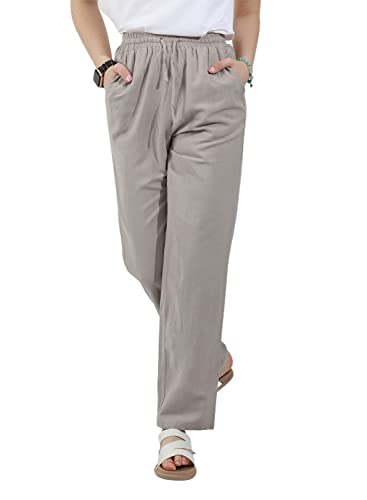 Zeagoo Damen Einfarbig Weite Hose Lang Elegant Leinenhose Sommer Palazzo Hohe Taille Strand Hose mit Taschen Grau S Zeagoo Damen Einfarbig Weite Hose Lang Elegant Leinenhose Sommer Palazzo Hohe Taille Strand Hose mit Taschen Grau S von Zeagoo