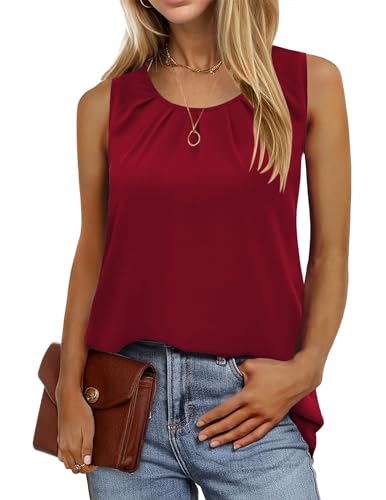 Zeagoo Sommer Tops Damen Casual Ärmelloses Blusentops Chiffon Tank Top Elegant Locker Oberteile Winerot L von Zeagoo
