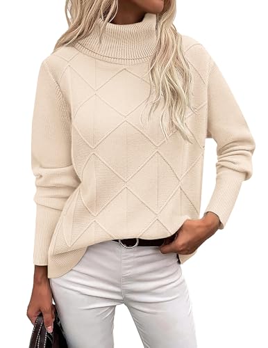 Zeagoo Damen Elegant Strickpullover Winter Rollkragen Pullover Basic Casual Rollkragenshirt Lässig Pulli Herbst Sweater Tops Beige XL von Zeagoo