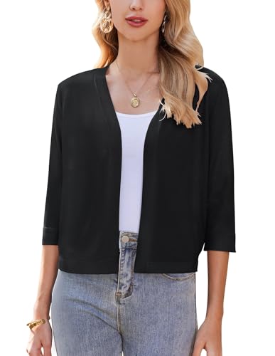 ZEAGOO Damen Festlich Bolero Elegant Strickjacke Open Front Bolerojacke Cropped Shrug Cardigan Schwarz M von ZEAGOO