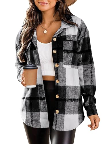 Zeagoo Damen Flanell Hemdjacke Karierte Bluse Langarm Plaid Hemdbluse Knopfleiste Blusenjacke mit Tasche Klassische Karobluse Herbst Grau Schwarz 2025 L Zeagoo Damen Flanell Hemdjacke Karierte Bluse Langarm Plaid Hemdbluse Knopfleiste Blusenjacke mit Tasche Klassische Karobluse Herbst Grau Schwarz 2025 L von Zeagoo
