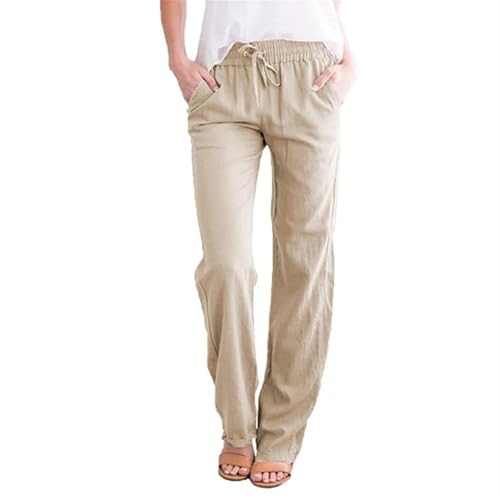 Zeagoo Damen Freizeithose Lose Leinenhose Gerades Bein Lang Locker Hausehose Hohe Taille Dehnbar Lounge Hose Khaki XXL Zeagoo Damen Freizeithose Lose Leinenhose Gerades Bein Lang Locker Hausehose Hohe Taille Dehnbar Lounge Hose Khaki XXL von Zeagoo