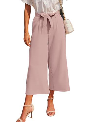 Zeagoo Damen Freizeithosen Lang Sommer Anzughosen Elegant Palazzo Hose Hohe Taille Einfarbig Freizeithose Sommerhose Rosa M von Zeagoo