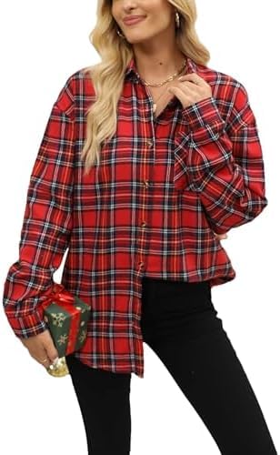 Zeagoo Damen Hemd Kariertes Baumwolle Freizeithemd Bluse Langarm Hemdbluse Regular Fit Flanellhemden von Zeagoo