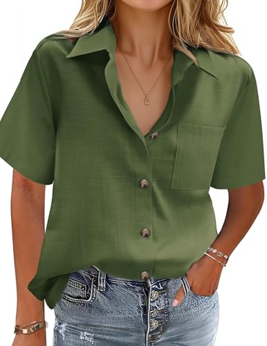 Zeagoo Damen Hemden Lässig Bluse Kurzarm Hemdbluse Elegant V-Ausschnitt Shirt Knöpfen Hemd Casual Blusenshirt Sommer Oberteile mit Tasche Armeegrün M Zeagoo Damen Hemden Lässig Bluse Kurzarm Hemdbluse Elegant V-Ausschnitt Shirt Knöpfen Hemd Casual Blusenshirt Sommer Oberteile mit Tasche Armeegrün M von Zeagoo