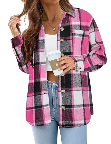 Zeagoo Damen Hemdjacke Flanell Hemdbluse mit Taschen Langarm Karobluse Knopfleiste Blusenjacke Karierte Shacket Westernhemd Herbst Winter Rosa XL Zeagoo Damen Hemdjacke Flanell Hemdbluse mit Taschen Langarm Karobluse Knopfleiste Blusenjacke Karierte Shacket Westernhemd Herbst Winter Rosa XL von Zeagoo