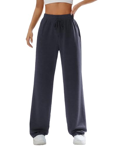 Zeagoo Damen Hose mit weitem Bein Leicht und Freizeithose Elastischer Bund Jogginghose mit Taschen für Sport Geeignet Navyblau S von Zeagoo