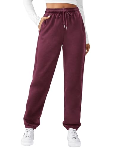 Zeagoo Damen Hosen Stretch Jogginghose Warm Einfarbig Baggy Hose Stretch Sport Freizeithose mit Elastischen Knöcheln Rotwein S von Zeagoo