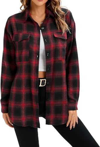 Zeagoo Damen Karierte Bluse Langarm Karo Oktoberfest Hemden Baumwolle Button-down Holzfäller Hemdbluse für Alltag von Zeagoo
