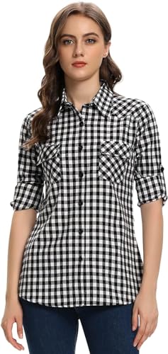 Zeagoo Damen Karierte Bluse Langarm Karo Oktoberfest Hemden Baumwolle Button-down Holzfäller Hemdbluse für Alltag von Zeagoo