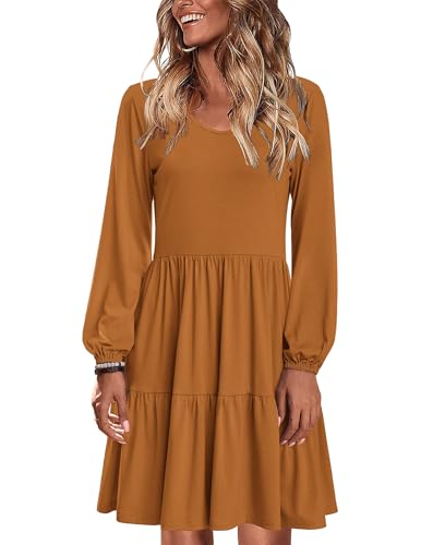 Zeagoo Damen Kleid V-Ausschnitt Basic Langarm Winterkleid Bequem Leichte Herbst Kleider Elegant Swing Kleid Minikleid XXL von Zeagoo
