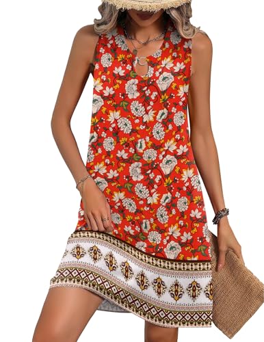 Zeagoo Damen Kleider Ärmellos Rundhals Blumen Sommerkleid Swing Kleid Casual locker Swing Kleid Print Minikleider von Zeagoo