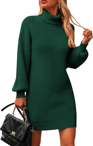 Zeagoo Damen Kleider Herbst Winter Strickklerder Langarm Elegant Pulloverkleid Casual Einfarbig Enges Kleid Strick Minikleid Grün XL von Zeagoo