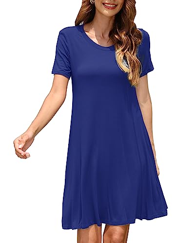 Zeagoo Damen Kurzarm Rundhals Kleid Casual Sommerkleider MiniKleid Blumendruck Lose Tunika Freizeitkleid von Zeagoo