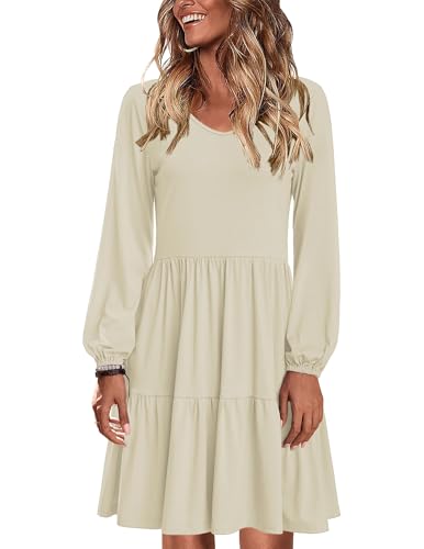 Zeagoo Damen Langarm Kleid Herbst Basic Damenkleider Elegant Rundhals Winterkleid Kurzes Kleid A Linie Freizeitkleid mit Taschen S von Zeagoo
