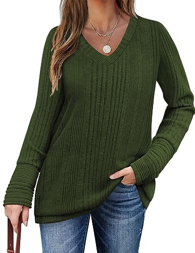 Zeagoo Damen Langarm Pullover Sweatshirt Herbst Winter Langarmshirt Oberteil Tunika Tops Dunkelgrün S von Zeagoo