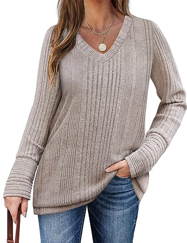 Zeagoo Damen Langarm Pullover Sweatshirt Herbst Winter Langarmshirt Oberteil Tunika Tops Khaki L von Zeagoo