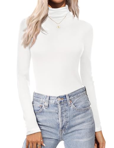 Zeagoo Rolli Damen Basic Rollkragen Langarmshirt Schmale Stretch Tshirt Elegant Turtleneck Shirt Dünne Bequem Unterziehrolli Weiß M von Zeagoo