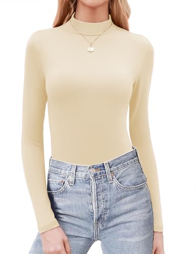 Zeagoo Damen Langarmshirt Basic Rollkragen Oberteile Stretch Langarm Tops Elegant Enges Rollkragenshirt Einfarbig Rollkragenpullover Gelb L von Zeagoo