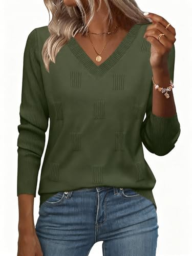 Zeagoo Damen Leicht Pullover V-Ausschnitt Langarmshirt Dressy Casual Herbst Sweatshirt Basic Pulli von Zeagoo