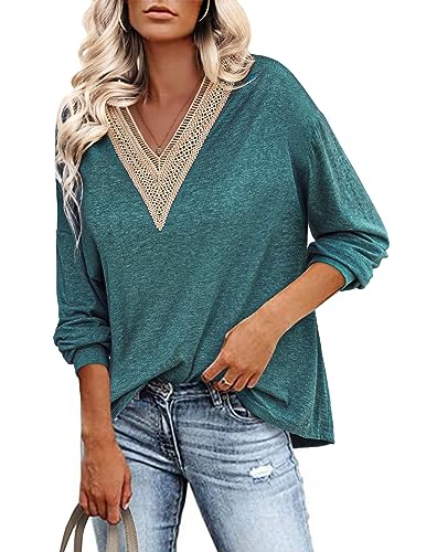 Zeagoo Damen Oversize Langarmshirt Winter Oberteile Casual Locker Solide Tops Grün S von Zeagoo