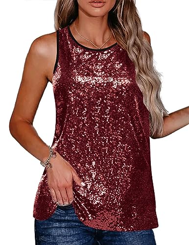 Zeagoo Damen Pailletten Tops Ärmelloses Rundhals Sparkle Trägershirt Club Tank-Tops Shirt Vest Shirt Für Frauen Weinrot S von Zeagoo