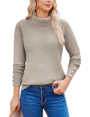 Zeagoo Damen Pullover Elegant Rollkragenpullover Langarm Einfarbig Feinstrick Strickpullover High Neck Pulli Basic Gestrickt Tops Braungrau M von Zeagoo