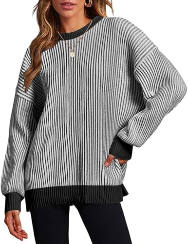 Zeagoo Damen Pullover Herbst Gestrickt Pulli Langarm Strickpullover Strickpulli Chunky Winter Oberteile Oversize Elegant Rundhals Schwarzgrau XL Zeagoo Damen Pullover Herbst Gestrickt Pulli Langarm Strickpullover Strickpulli Chunky Winter Oberteile Oversize Elegant Rundhals Schwarzgrau XL von Zeagoo