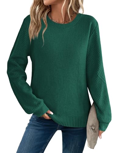 Zeagoo Damen Pullover Herbst Rundhals Pulli Langarm Strickpullover Casual Winterpullover Elegant Obertiele Warm Sweater Grün M von Zeagoo