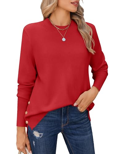 Zeagoo Damen Pullover Herbst Strickpullover Rundhals Langarm Sweater mit Seitlichen Knöpfen Elegant Oberteile Knit Langarmshirt Rot XXL Zeagoo Damen Pullover Herbst Strickpullover Rundhals Langarm Sweater mit Seitlichen Knöpfen Elegant Oberteile Knit Langarmshirt Rot XXL von Zeagoo