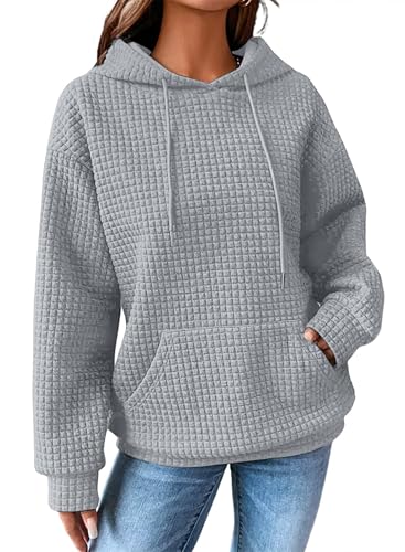 Zeagoo Pullover Damen Winter Kapuzenpullover Einfarbig Hoodie mit Kapuze Langarm Freizeit Sweatshirt Lockeres Kapuzenpulli mit Tasche Hellgrau L von Zeagoo