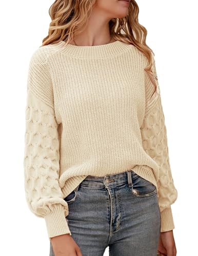 Zeagoo Damen Pullover Langarm Winter Leichter Pullover Rundhals Einfarbig Strick Pulli Zopfmuster Pullover S von Zeagoo