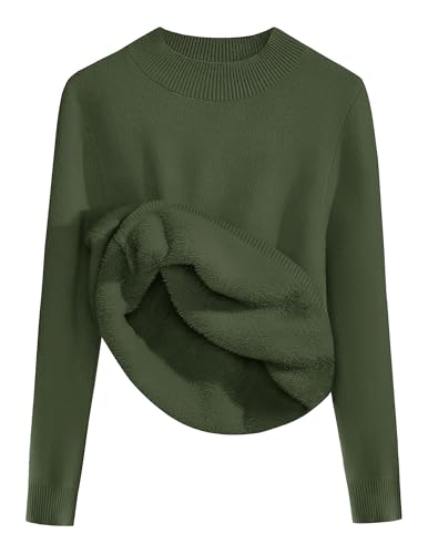 Zeagoo Damen Pullover Langarm Winter Strickpullover mit Stehkragen Einfarbig Slim Fit Oberteile Basic Thermo Strickshirts Armeegrün M von Zeagoo