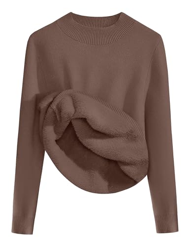 Zeagoo Damen Pullover Langarm Winter Strickpullover mit Stehkragen Einfarbig Slim Fit Oberteile Basic Thermo Strickshirts Braun XL von Zeagoo