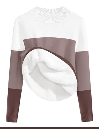 Zeagoo Damen Pullover Langarm Winter Strickpullover mit Stehkragen Einfarbig Slim Fit Oberteile Basic Thermo Strickshirts Weiß Braun S von Zeagoo