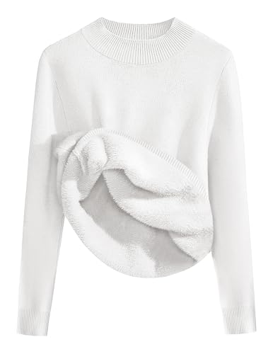 Zeagoo Damen Pullover Langarm Winter Strickpullover mit Stehkragen Einfarbig Slim Fit Oberteile Basic Thermo Strickshirts Weiß L von Zeagoo