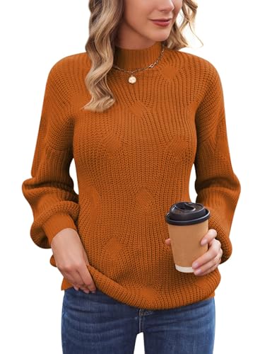 Zeagoo Damen Pullover Langarmshirt Pulli Rollkragen Gestrickt Sweatshirt Oversize Tops Winter Oberteile Karamellfarbe L von Zeagoo