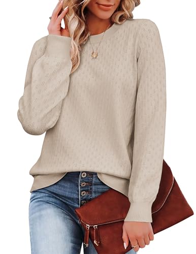 Zeagoo Winterpullover Damen Pullover Rundhals Strickpullover Herbstpulli Stilvolle Slim Fit Ausgehöhlt Sweater Bequem Warm Strickpulli Langarm Tops Strickwaren Hellgrau S von Zeagoo