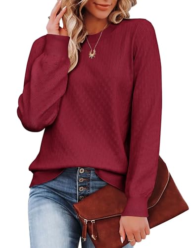 Zeagoo Damen Pullover Rundhals Strickpullover Herbstpulli Stilvolle Slim Fit Ausgehöhlt Sweater Bequem Warm Strickpullover Langarm Tops Strickwaren Rot S von Zeagoo