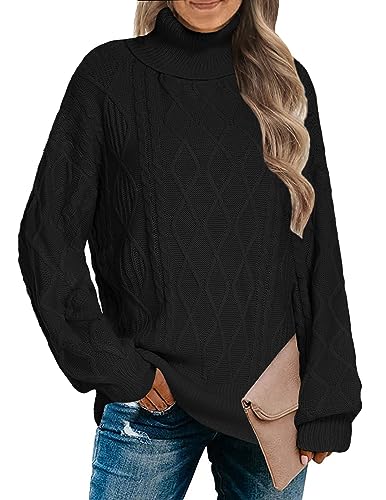 Zeagoo Damen Pullover Schwarz Rollkragenpullover Elegante Langarm Strickpullover Lässiges Strickpulli Winterpullover Sweatshirts Schwarz M von Zeagoo