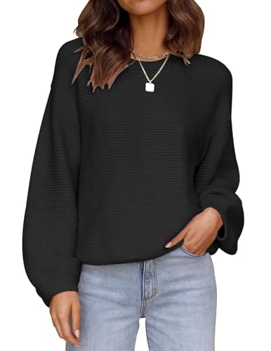 Zeagoo Damen Pullover Winter Strickpullover Rundhals Pulli Fledermausärmel Sweater Casual Gestrickte Oberteile Herbst Schwarz M von Zeagoo