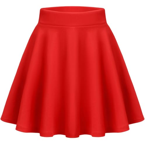 Zeagoo Rock Damen Sommer Kurz Skater Rock A Linie Tellerrock Elastische Taille Plissee Röcke Rot XXL von Zeagoo