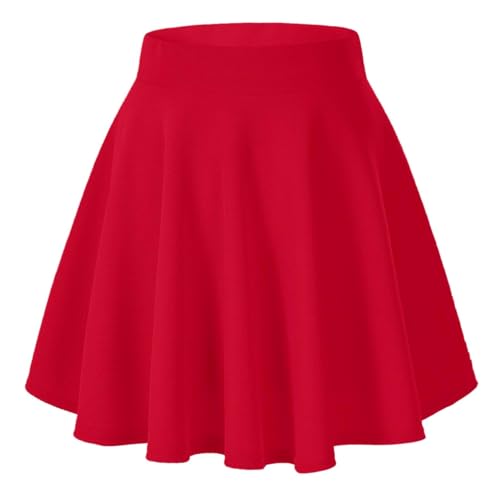Zeagoo Damen Rock Basic Solide Vielseitige Minirock Kurz Hohe Taille A-Linie Tennisrock Gefaltete Skater Glockrenrock Rot XXL von Zeagoo