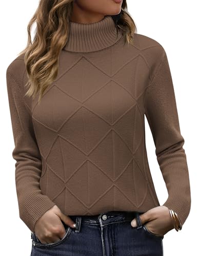 Zeagoo Damen Rollkragen Pullover Elegant Strickpullover Basic Lässig Pulli Warm Winterpullover Langarmshirt Lose Knit Sweater Braun S von Zeagoo