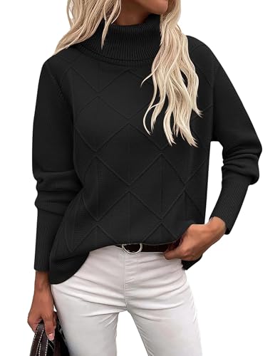 Zeagoo Damen Rollkragenpullover Elegant Strickpullover Winter Langarm Pullover Basic Lässig Pulli Turtleneck Gestrickt Strickpulli Herbst Sweater Tops Schwarz XL von Zeagoo