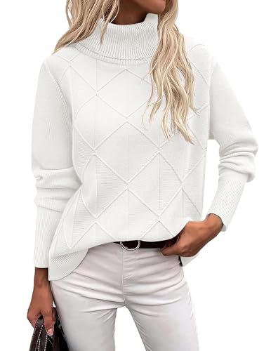 Zeagoo Damen Rollkragenpullover Elegant Strickpullover Winter Langarm Pullover Basic Lässig Pulli Turtleneck Gestrickt Strickpulli Herbst Sweater Tops Weiß XL von Zeagoo